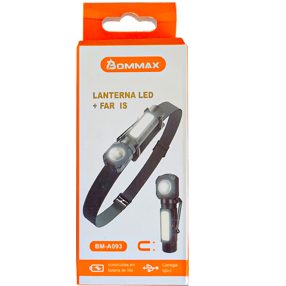 Mini Lanterna Led + Elástico Para Testa Bommax Preta - BM-A093